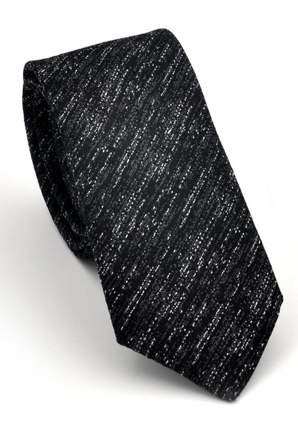 Füme Gri Kırcıl Desenli Siyah Dokuma Kumaş Mendilli Slim Fit Kravat // SDK230918 - Image 1