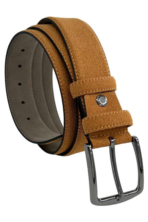 Taba Süet Suni Deri Kenarları Dikişli 4 cm. Genişlikli Klasik Erkek Kemer - XD-7400-811-ST - Image 1