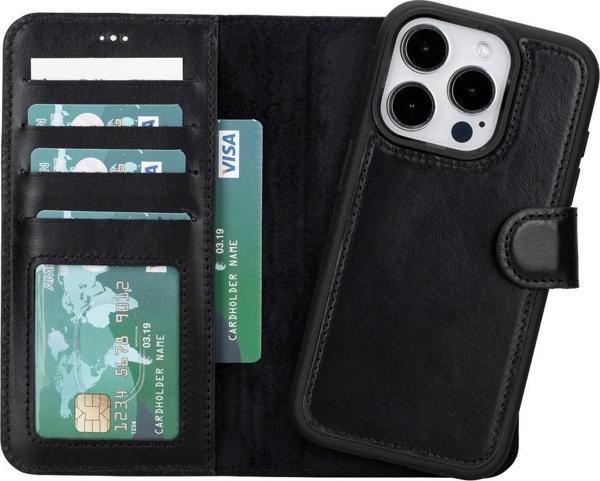 Apple iPhone 15 Pro Uyumlu Deri Cüzdanlı Kılıf MWWN RST1 Siyah - Image 1
