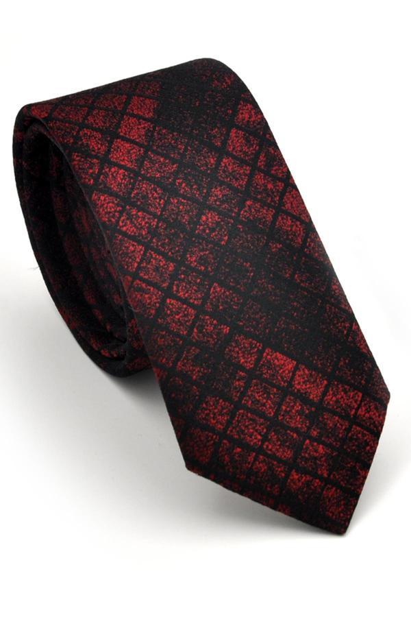 Bordo Siyah Küp Desenli Dokuma Kumaş Mendilli Slim Fit Kravat // SDK230908 - Image 1