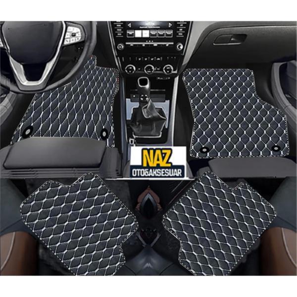 HYUNDAİ i30 OTOMATİK VİTES 2018+ Uyumlu Beyaz Dikişli Siyah Deri Paspas - Image 1