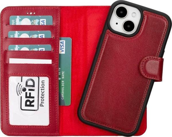 Apple iPhone 15 Uyumlu Deri Cüzdanlı Kılıf MWWN V4EF Kırmızı - Image 1