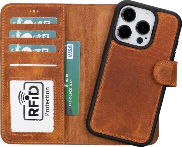 Apple iPhone 15 Pro Uyumlu Deri Cüzdanlı Kılıf MWWN G19 Taba - Image 1