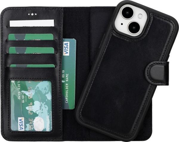 Apple iPhone 15 Uyumlu Deri Cüzdanlı Kılıf MWWN RST1 Siyah - Image 1