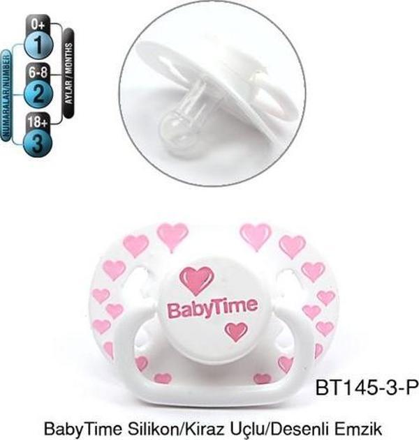 BabyTime Silikon Kiraz Uçlu Mat Gövdeli Desenli Emzik 18+ Ay - Pembe - Image 1