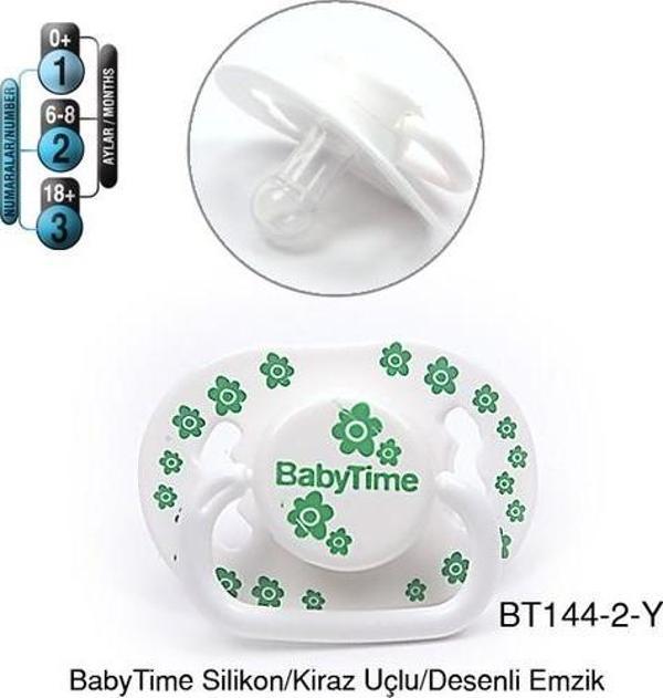 BabyTime Silikon Kiraz Uçlu Mat Gövdeli Desenli Emzik 6-18 Ay - Yeşil - Image 1