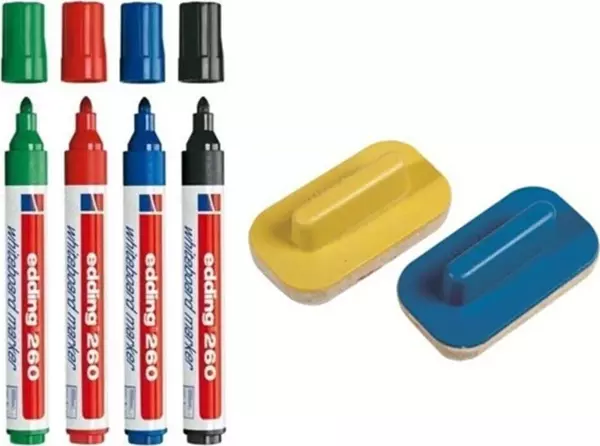 Edding 260 Silinebilir Yazı Tahtası Kalemi 4'lü 2 Tahta Silgisi T.s - Image 1
