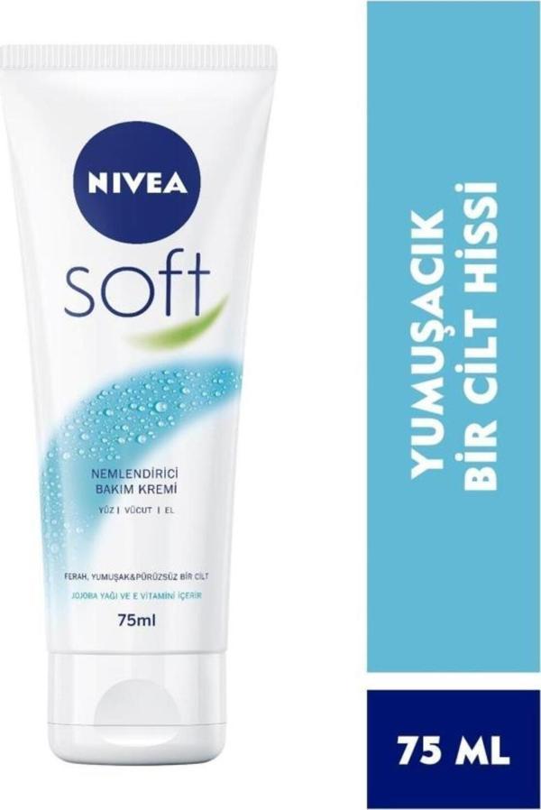 Soft Nemlendirici Vücut Bakım Kremi 75ml, Jojoba Yağı, E Vitamini, Yüz Vücut El, Yumuşak Cilt Hissi - Image 1