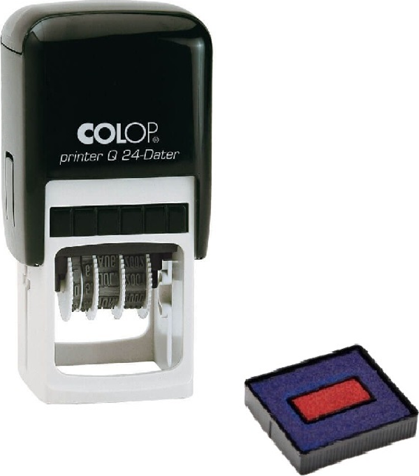COLOP Q24 TARİH KAŞE  SİYAH KASA MAVİ KEÇE - 24X24MM - Image 1