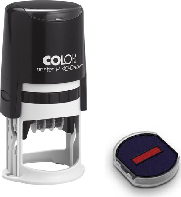 COLOP R40 TARİH KAŞE SİYAH KASA MAVİ/KIRMIZI KEÇE - 40MM - Image 1