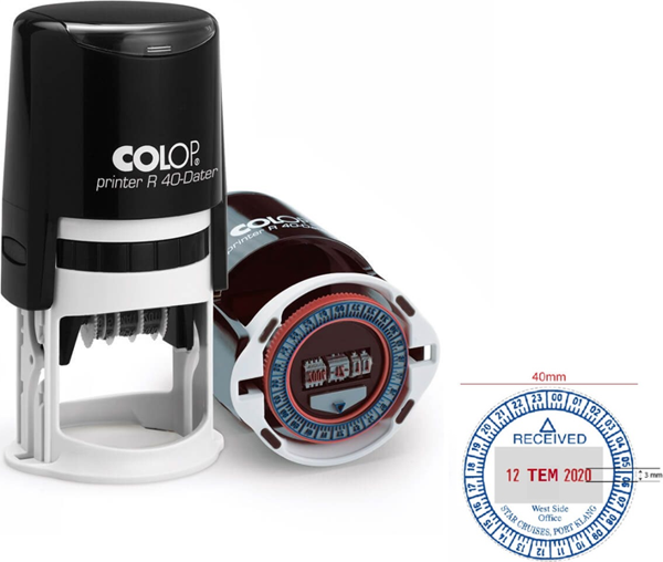 COLOP R40 TARİH KAŞE TR/24 SAAT SİYAH KASA KIRMIZI KEÇE - 40MM - Image 1