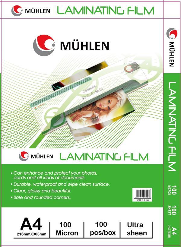 Mühlen Beutel A4-100/ A4 Boyutu, 100 Mikron Laminasyon PVC Filmi 1 Paket 100 Adet - Image 1