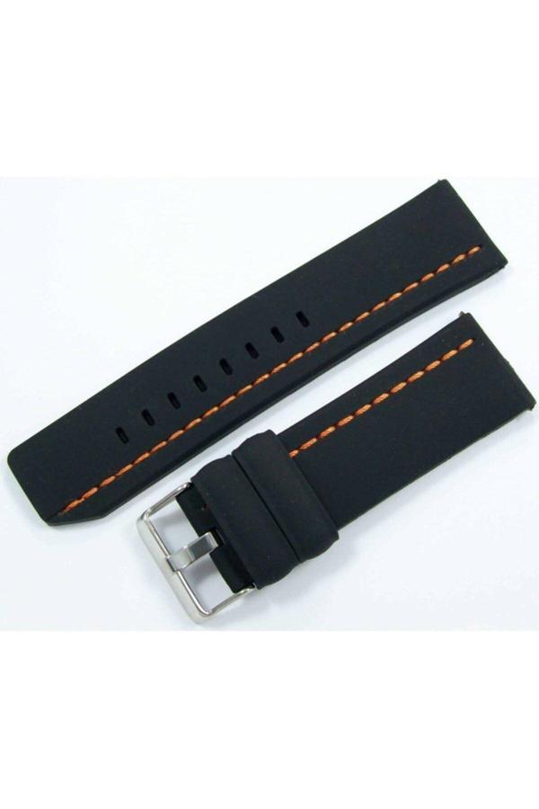 Ezgi Elektronik Siyah Kauçuk Silikon Saat Kordonu 26Mm Turuncu Dikişli Spor Kayış - Image 1