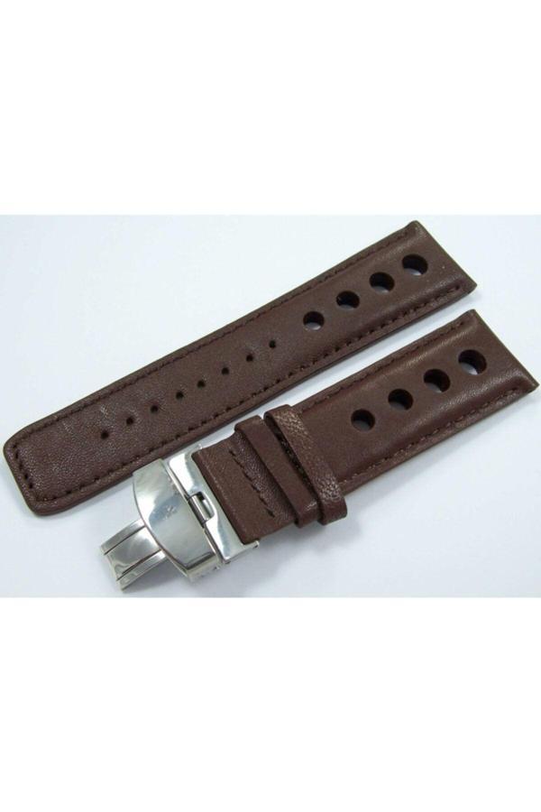 Ezgi Elektronik Bizon Deri Saat Kayışı 20Mm Spor Kahverengi Klipsli Saat Kordonu - Image 1