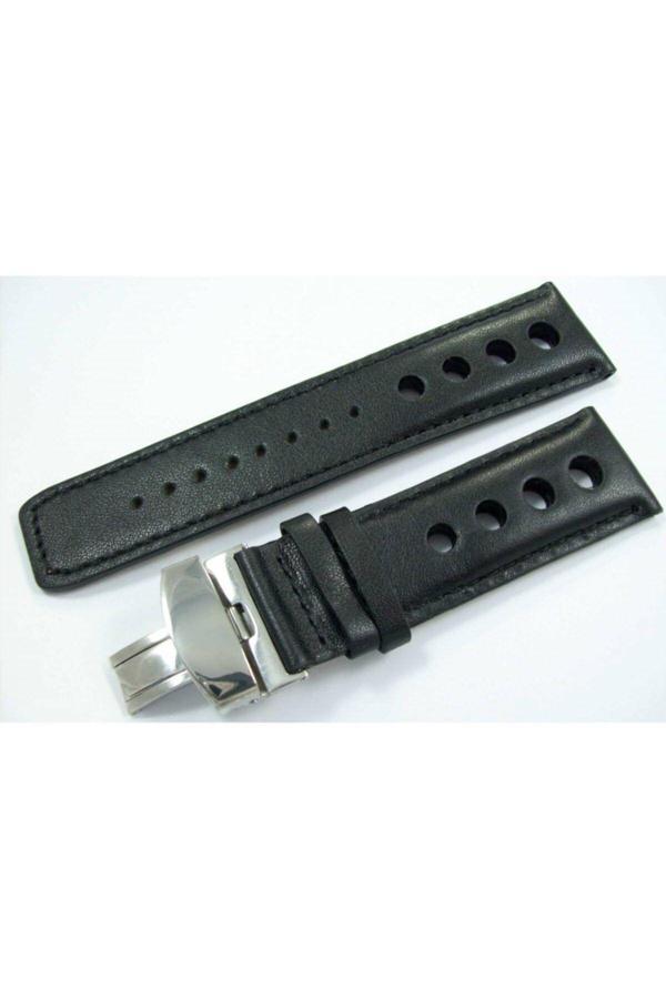 Ezgi Elektronik Bizon Deri Saat Kayışı 20Mm Spor Siyah Klipsli Saat Kordonu - Image 1