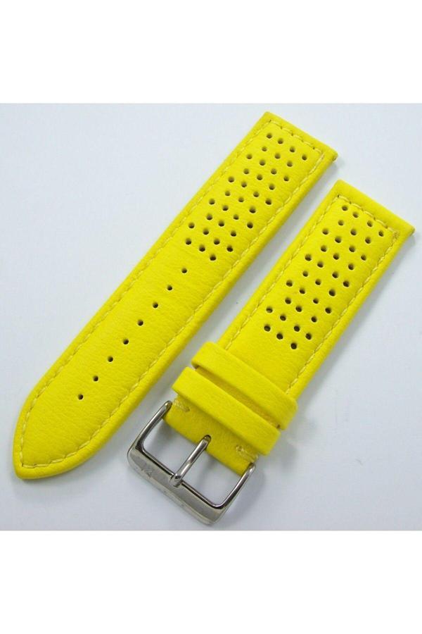 Ezgi Elektronik Bizon Sarı Deri Saat Kordonu 22mm Uyumlu Spor Kayış Dikişli - Image 1