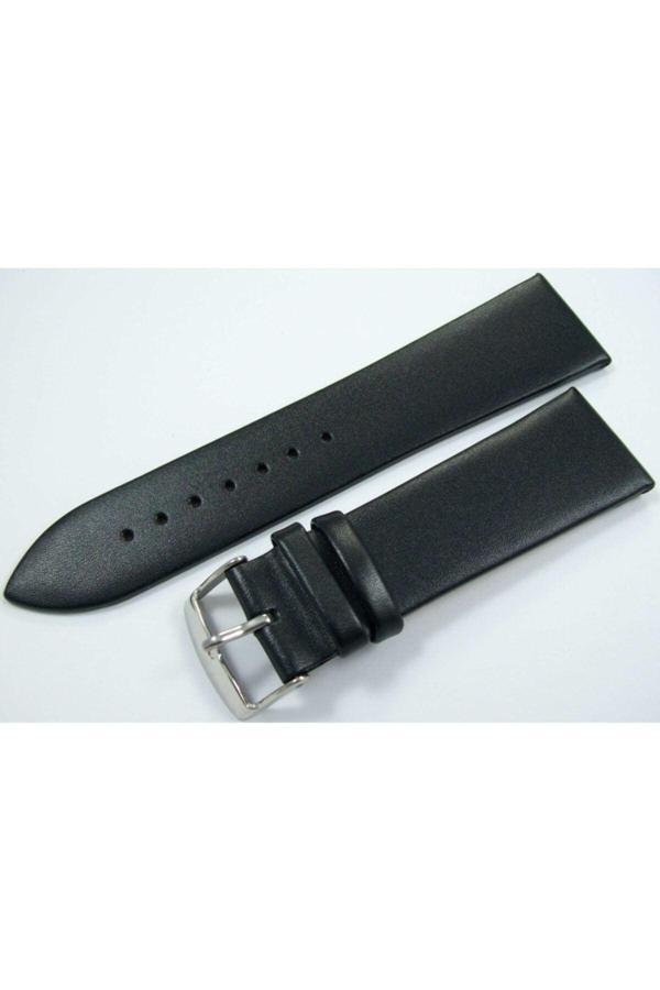 Ezgi Elektronik Bizon 24Mm Siyah Deri Saat Kayışı Dikişsiz Klasik Saat Kordonu Si - Image 1