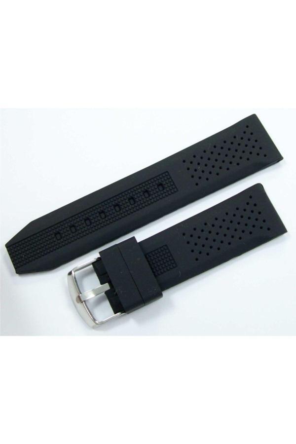 Ezgi Elektronik Lacost Model Silikon Saat Kordonu Siyah 22Mm Slikon Kordon Kolçak - Image 1