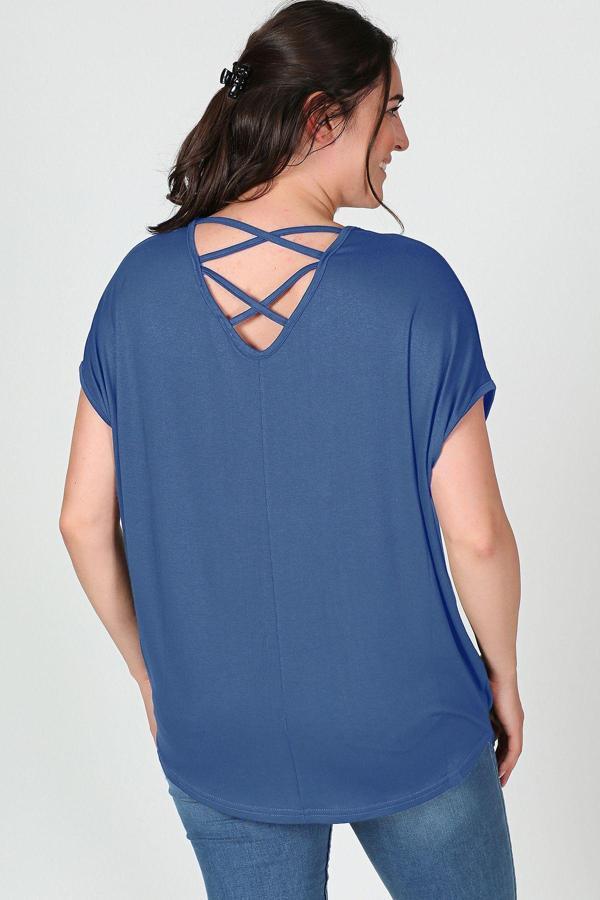 Curvy Trend Sırt Çapraz Kısa Kol Bluz - Image 1