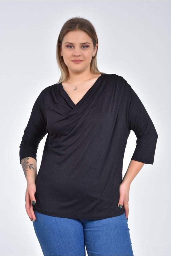 Curvy Trend Büyük Beden Degaje Yaka Yarasa Kol Bluz - Image 1