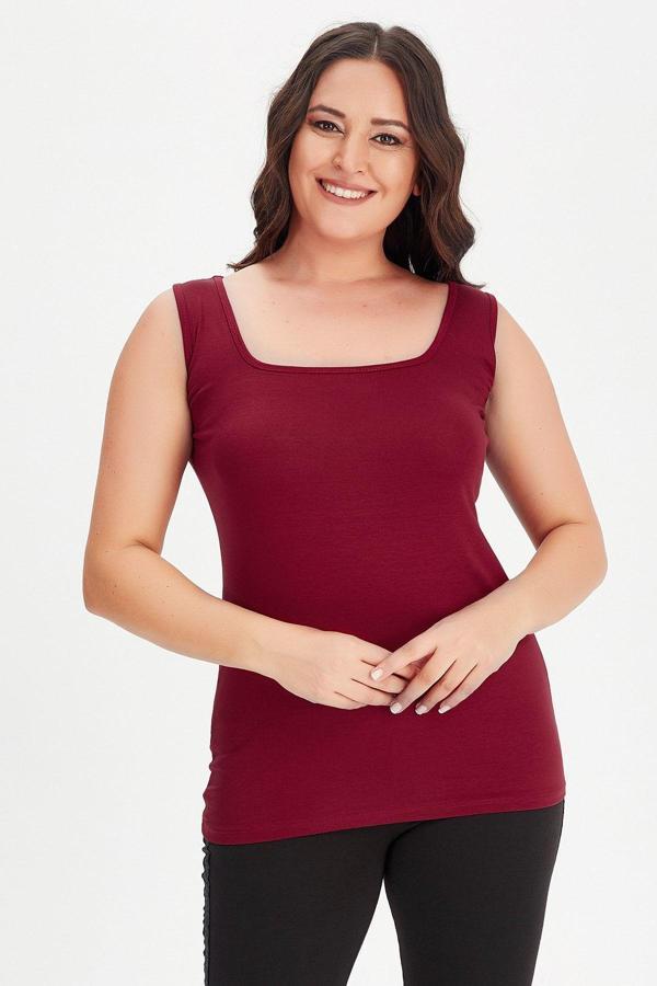 Curvy Trend Büyük Beden Kare Yaka Kalın Askılı Atlet Bluz - Image 1