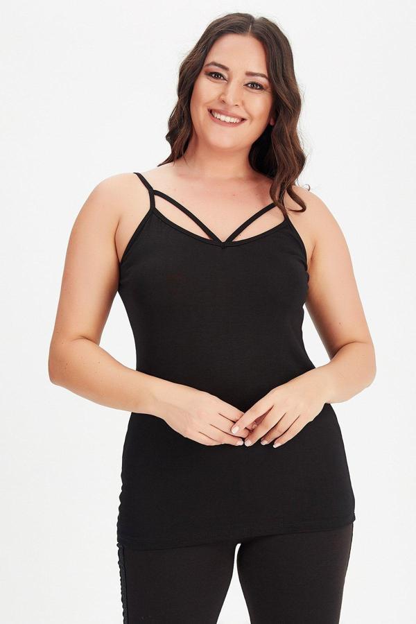 Curvy Trend Büyük Beden Yaka V Biyeli Atlet Bluz - Image 1