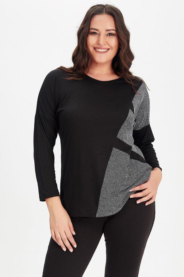 Curvy Trend Sim Detaylı Büyük Beden Uzun Kol Bluz - Image 1