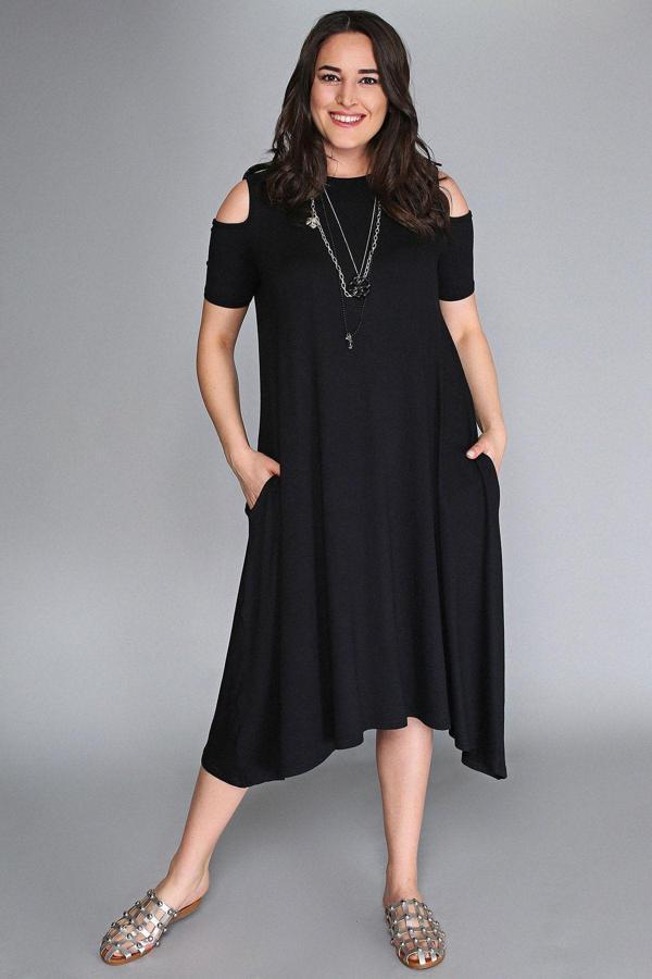Curvy Trend Omuz Dekolte Viskon Elbise - Image 1