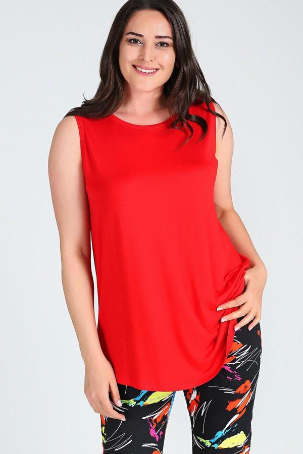 Curvy Trend Büyük Beden Kolsuz Viskon Basic Bluz - Image 1