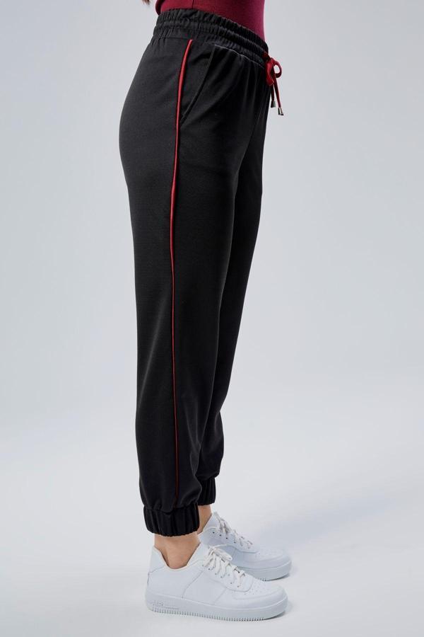 Curvy Trend Paça Lastikli Yan Çizgili Bağcıklı Pantolon - Image 1