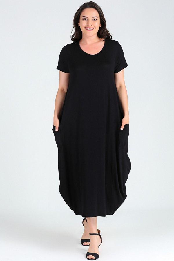 Curvy Trend Jumbo Kısa Kol Elbise - Image 1