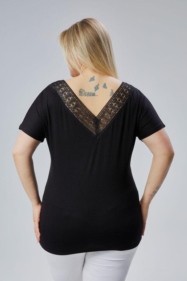 Curvy Trend Büyük Beden Sırt V Güpür Bluz - Image 1