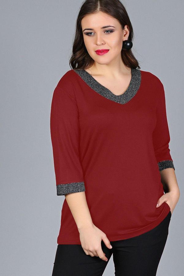 Curvy Trend Büyük Beden Yaka Kolucu Sim Bluz - Image 1