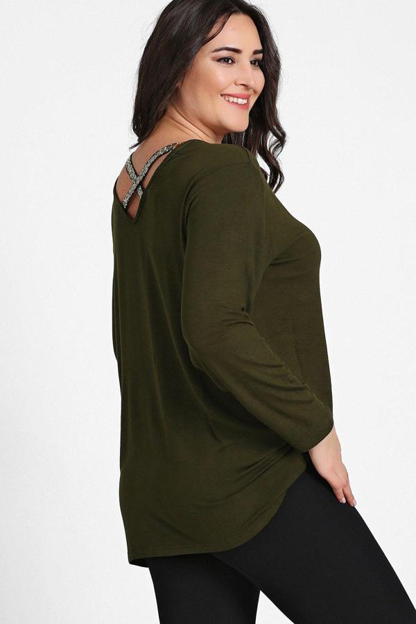 Curvy Trend Sırt Çapraz Altın Pul Şerit Uzun Kol Bluz - Image 1