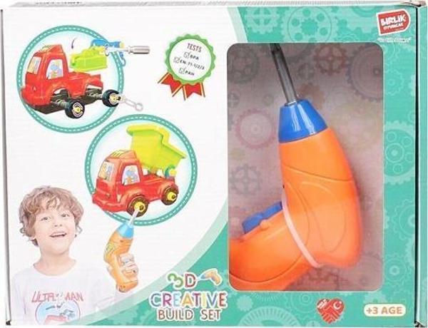Birlik Oyuncak 3D Matkap Seti Söktak Araçlar URT014-003,Pilli Matkaplı Vidalı Birleştirme Kiti Eğitici Oyuncak - Image 1