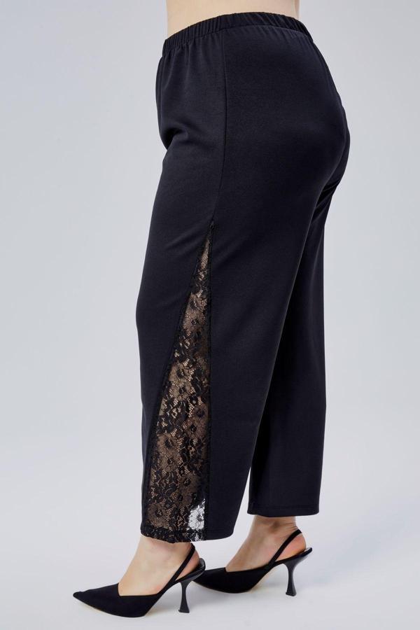 Curvy Trend Büyük Beden Paça Dantel Detaylı Esnek Pantolon - Image 1