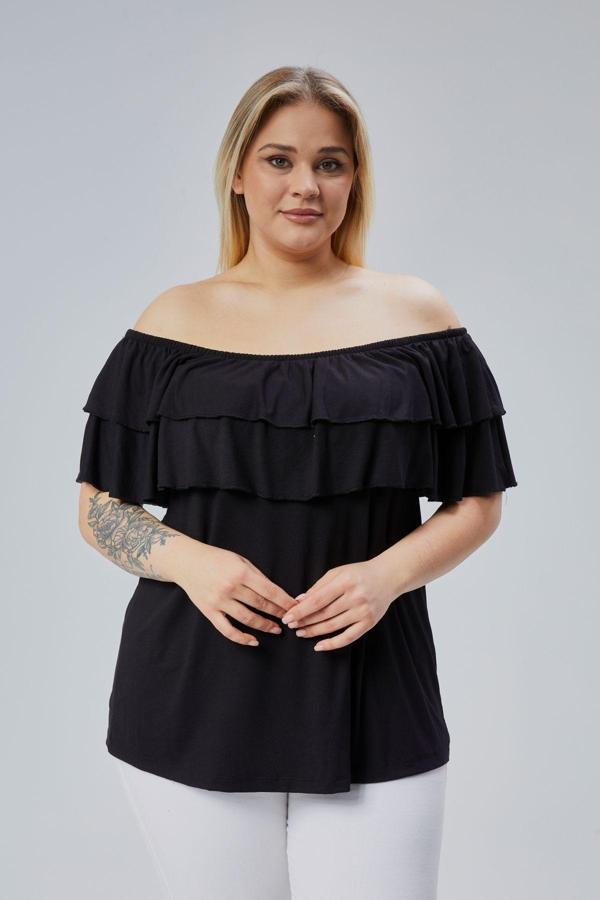 Curvy Trend Büyük Beden Madonna Yaka Viskon Bluz - Image 1