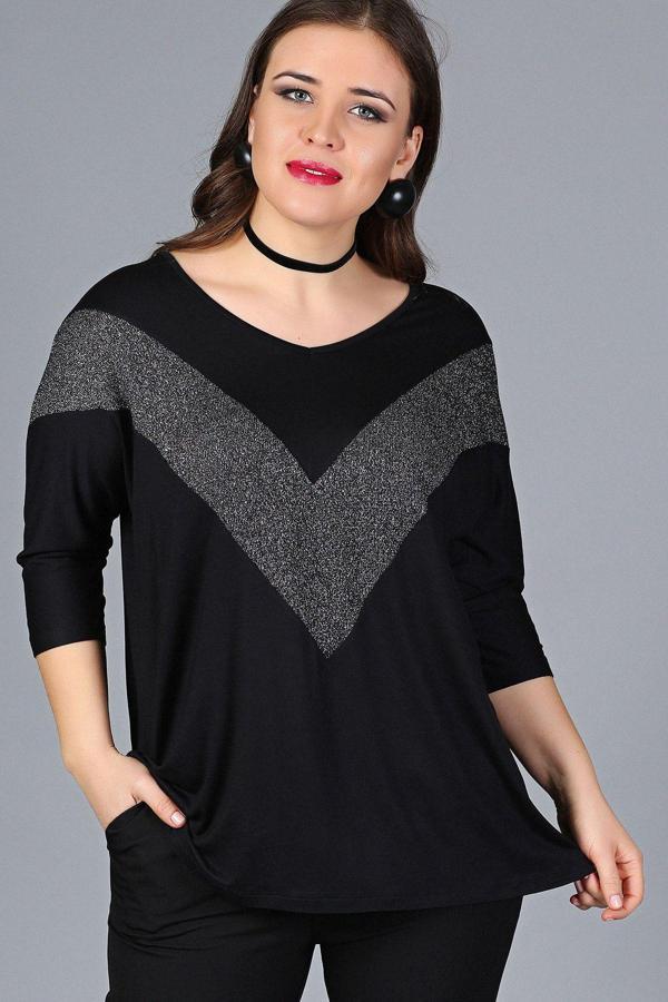 Curvy Trend Büyük Beden Göğüs V Sim Bluz - Image 1