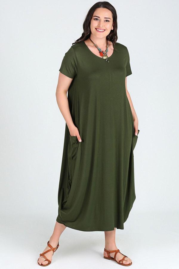 Curvy Trend Jumbo Kısa Kol Elbise - Image 1
