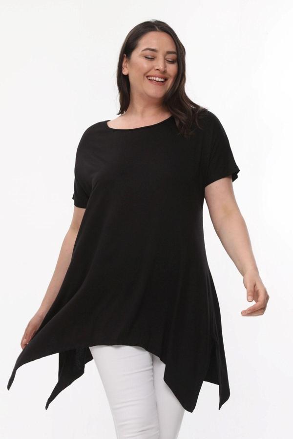 Curvy Trend Büyük Beden Kısa Kol Yırtmaçlı Basic Bluz - Image 1
