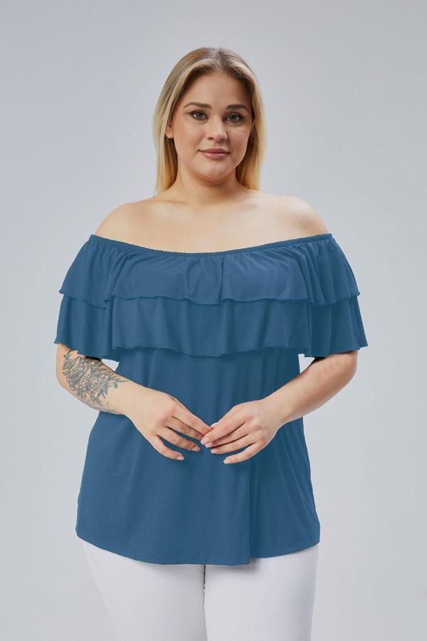 Curvy Trend Büyük Beden Madonna Yaka Viskon Bluz - Image 1