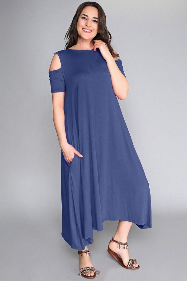 Curvy Trend Omuz Dekolte Viskon Elbise - Image 1