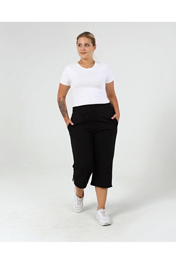 Curvy Trend Büyük Beden Paça Yırtmaç Detaylı Kapri - Image 1
