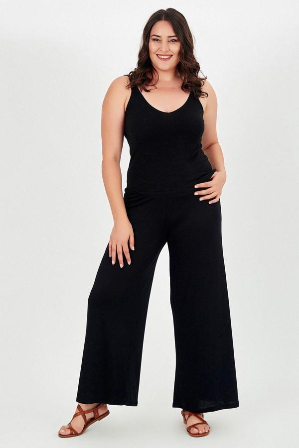 Curvy Trend Büyük Beden Bol Kesim Viskon Penye Pantolon - Image 1