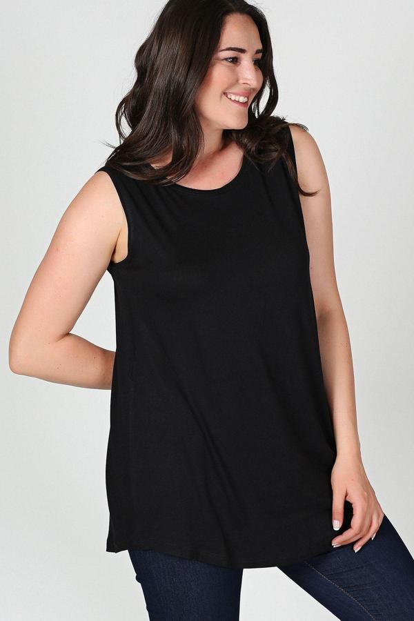 Curvy Trend Büyük Beden Kolsuz Viskon Basic Bluz - Image 1