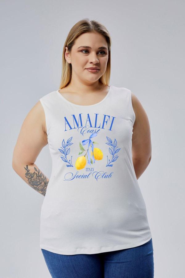 Curvy Trend Büyük Beden Amalfi Baskılı Kolsuz Viskon Basic Bluz - Image 1