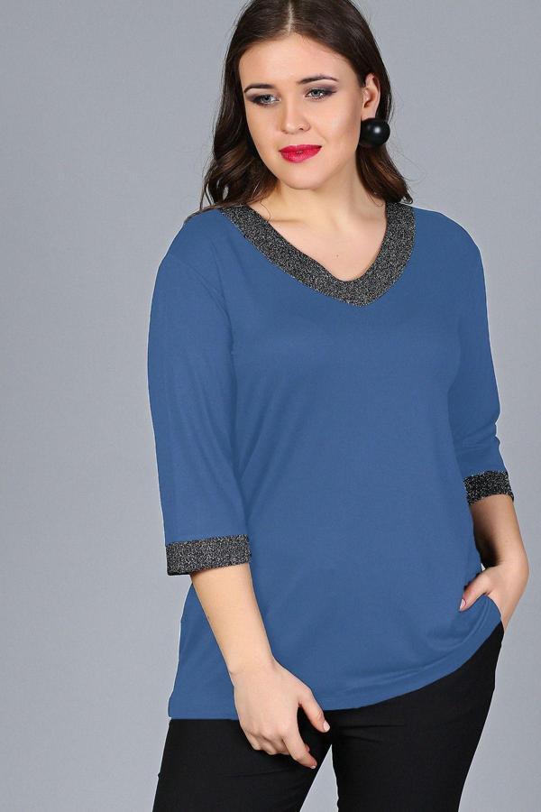 Curvy Trend Büyük Beden Yaka Kolucu Sim Bluz - Image 1