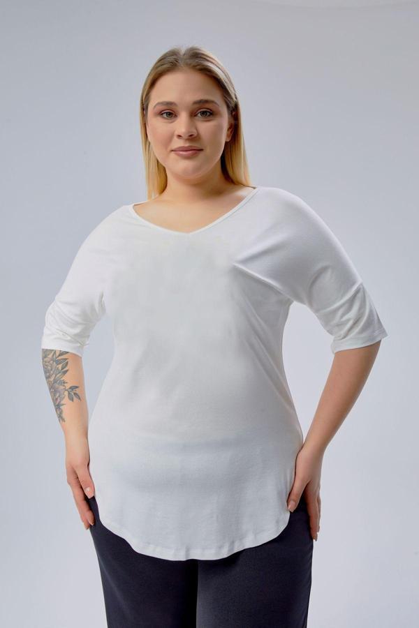 Curvy Trend Büyük Beden Yarım Kol Yan Yırtmaç Bluz - Image 1