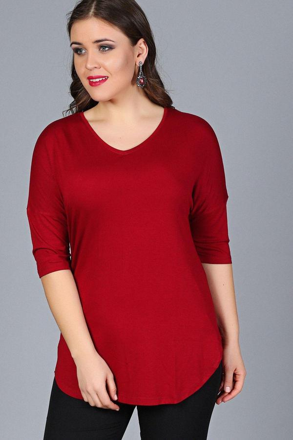 Curvy Trend Büyük Beden Yan Yırtmaç Yarım Kol Bluz - Image 1