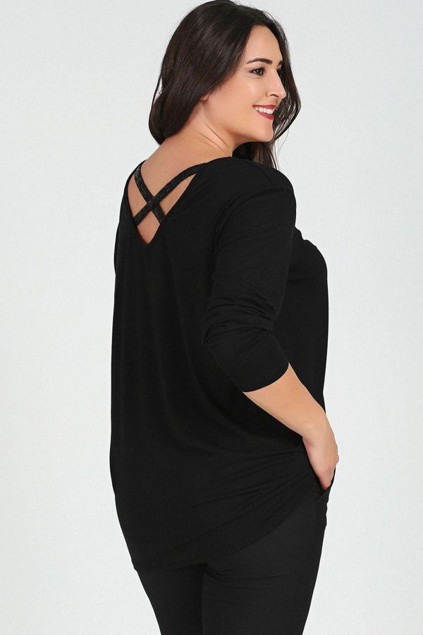 Curvy Trend Büyük Beden Sırt Çapraz Pul Şerit Uzun Kol Bluz - Image 1